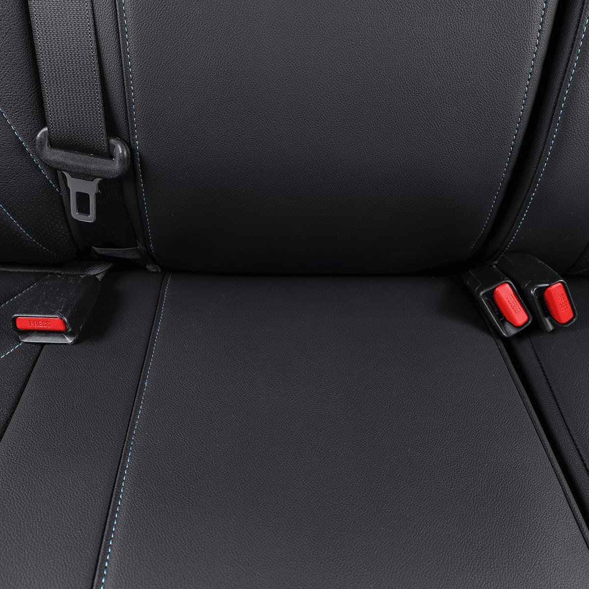 EKR Custom Fit Tacoma Front Row Leather Car Seat Covers for Toyota Tacoma 2012 2013 2014 2015 (Regular Seats) -Front Row Only, Leather (Black with Blue Trim)