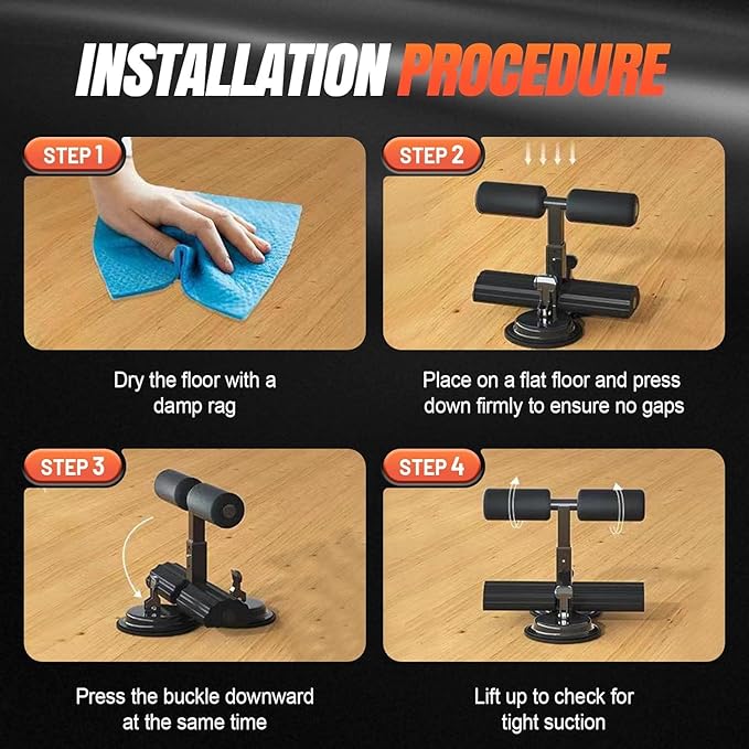 Ab dominal training aid, double suction cup trainer, three-level height adjustment, multifunctional adjustable abdominal trainer with drawstring, suitable for home fitness