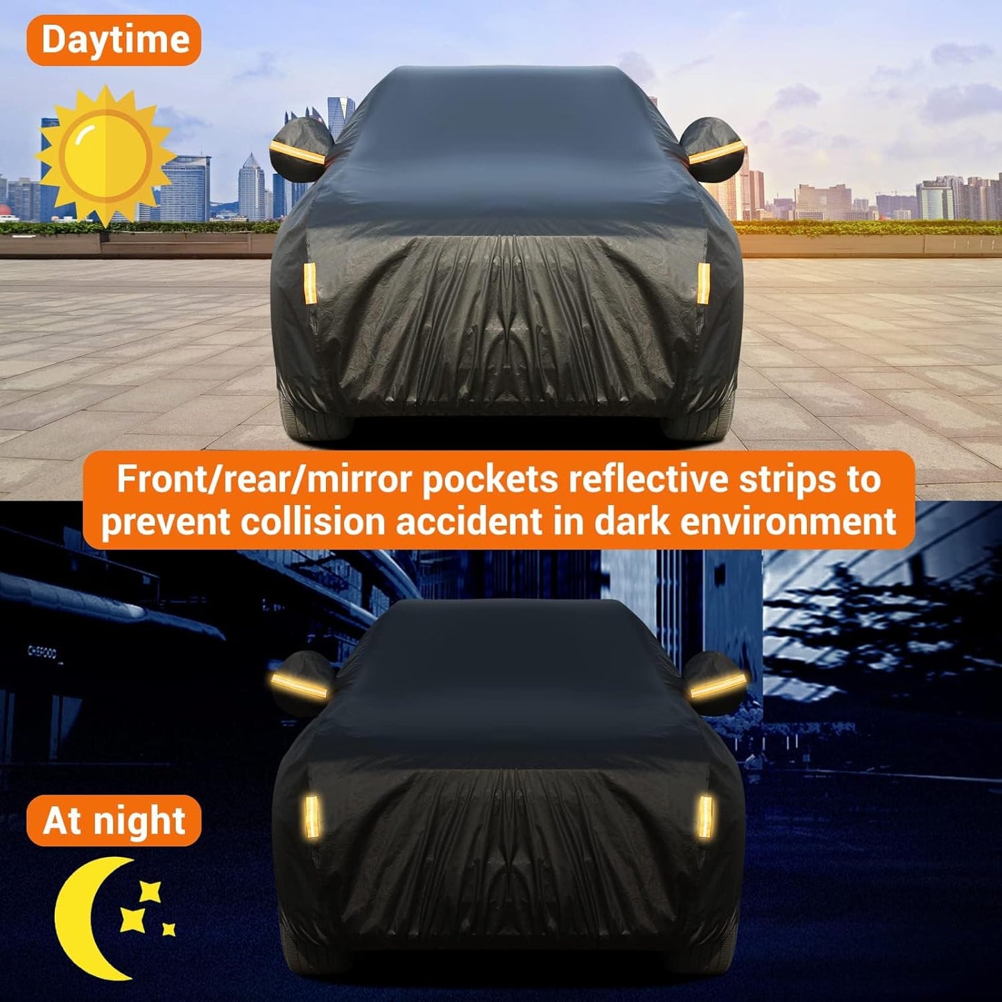 Tecoom Car Cover Waterproof All Weather, 3 Layers Car Covers for Automobiles with Lock/Zipper Door, Thick Fleece Lining UV Snow Rain Hail Protector Car Cover, Universal Fit for SUV (191-205 Inch)