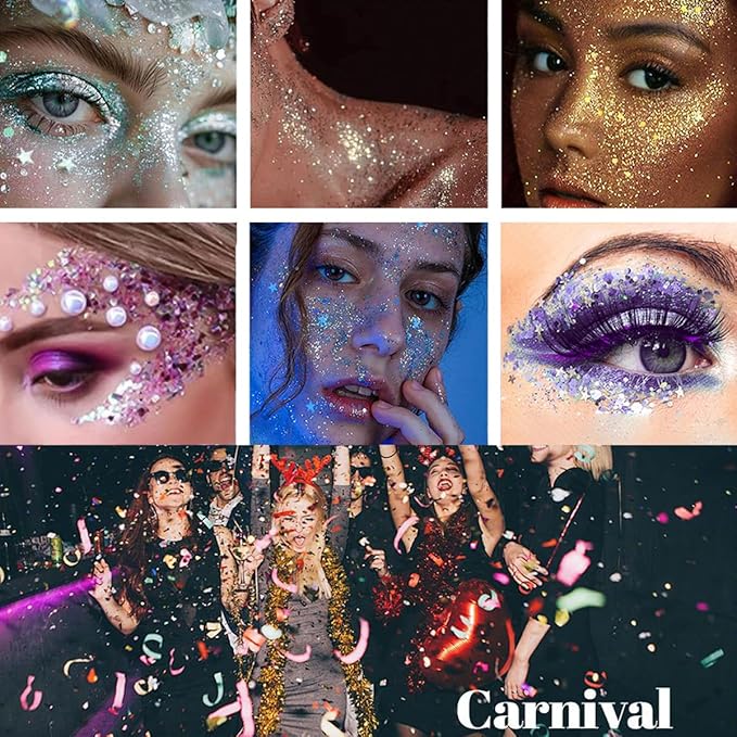 Mysense Rainbow Body Glitter Stick,Face Hair Glitter Christmas Makeup,Sparkling Mermaid Sequins Chunky Glitter Face Paint,Singer Concert Outfit Festival Rave Accessories for Women and Kids