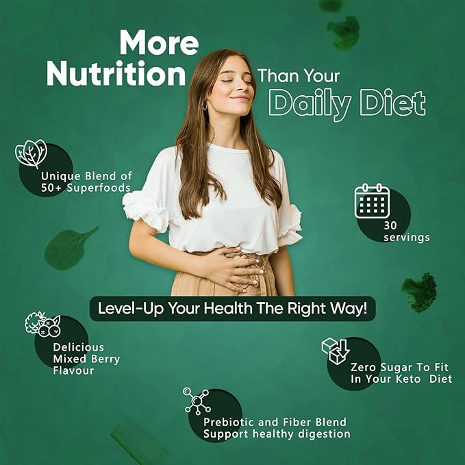 Greens Superfoods Powder for Digestive Health, Sugar Free Super Greens Powder, Spirulina, Chlorella for Bloating & Gut Support, Daily Support for Women, 30 Servings, Mixd Berry