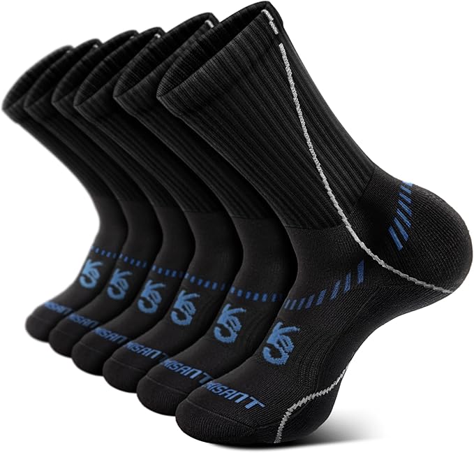 BULLIANT Compression Socks for Men 6Pairs, Athletic Crew Socks Cushioned For Men Sports Running-Arch Support