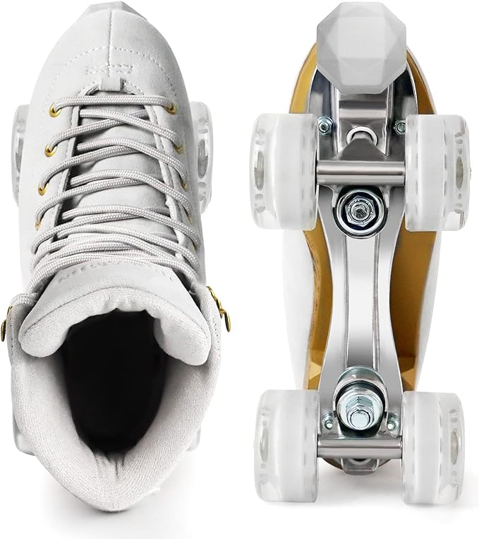 Roller Skates for Women or Men with Height Adjustable Rubber Stoppers Retro Suede Quad Roller Skates for Outdoor and Indoor
