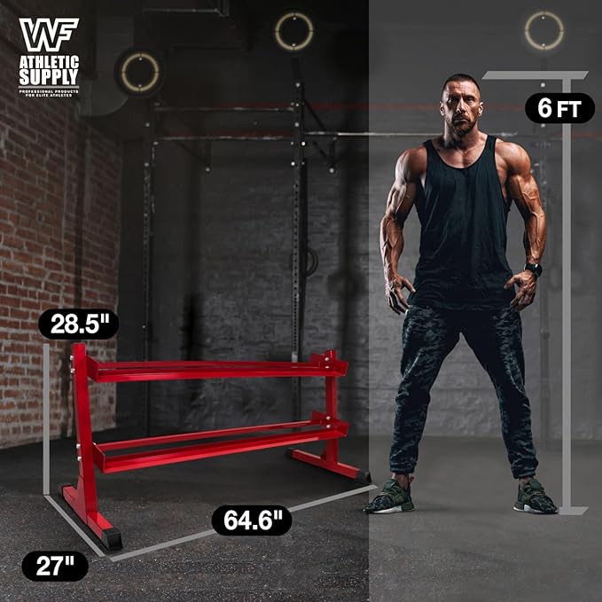 WF Athletic Supply Heavy-Duty Dumbbell Rack Stand, Weight Rack for Home Gym, Weight Holder, Available Sizes for Storage 5-50LB or 5-75LB Dumbbell Pairs, Black/Red/Green/Blue, RACK ONLY