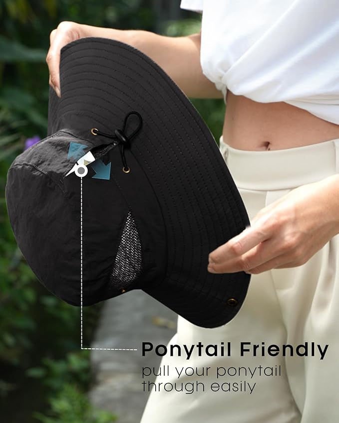FURTALK Womens Sun Hat with Ponytail Hole Beach Hiking Summer Wide Brim UPF 80+ Outdoor Protection Foldable Bucket Hat
