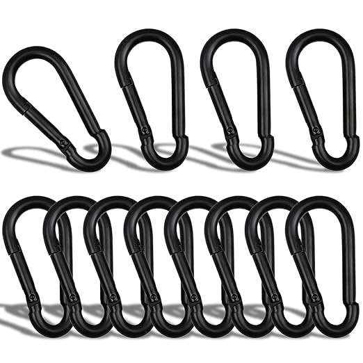 1.97" Spring Snap Hook Carabiners, 12 Pcs Galvanized Steel Black Small Carabiner Clip, Keychain Clip, Quick Link Key Chain for Hammock Swing Set Outdoor Travel, Camping, Fishing, Hiking
