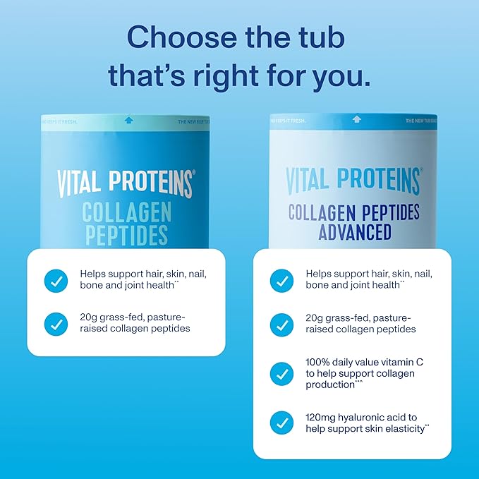 Vital Proteins Collagen Peptides Powder Advanced with Hyaluronic Acid & Vitamin C - 20oz Collagen Protein, Unflavored, 27 Servings