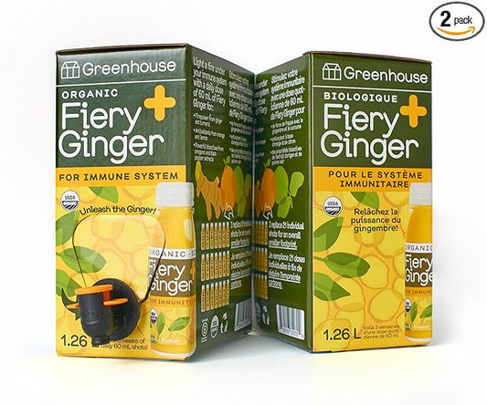 Greenhouse Juice Organic Fiery Ginger Wellness Shot Box Multipack 1.26L Ginger, Turmeric, Lemon, Black Pepper & Oregano | Immunity Wellness + Antiflammatory (Bag-in-Box Dispenser 2 Pack, Fiery Ginger)