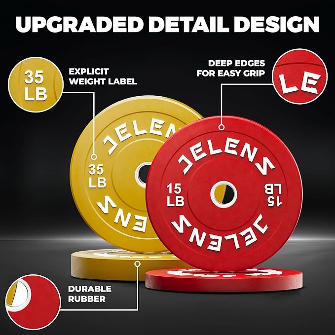 Olympic Barbell Weight Plates Set, 2-Inch Black/Colored Rubber Bumper Plate Weight Set for Strength Training and Weightlifting, Multiple Options