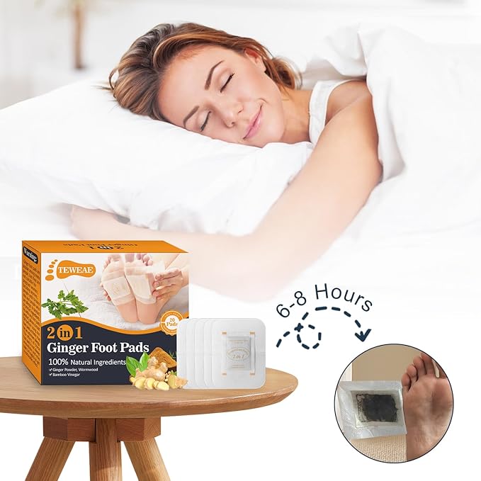 2 in 1 Foot Pads, 20 Pads Tear and Use Pure Ginger Bamboo Wormwood Foot Pads, Bigger Adhesive ''Stay in Place'' Goodnight Pads