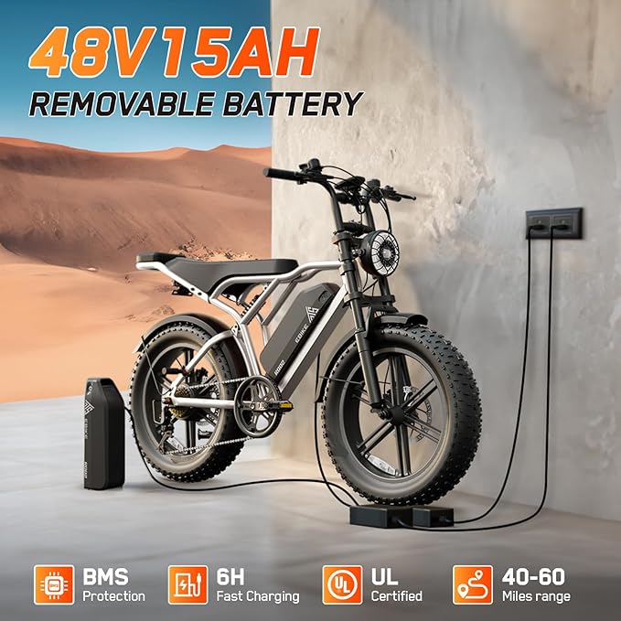 TST Electric Bike for Adults, 1500W Peak Brushless Motor 28 MPH 60 Miles/110 Miles Fat Tire E Bike with 48V 15Ah/ 25Ah Removable Battery 20" Electric Dirt Bike Hydraulic Suspension and 7-Speed