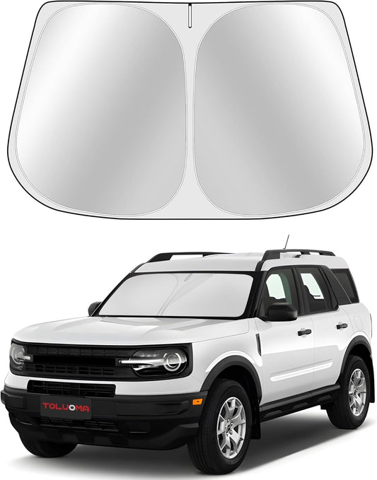 Custom Fit Windshield Sun Shade for Ford Bronco Sport 2021-2025 - Full Coverage, 210T Reflective Fabric, Double-Layer Design - Blocks 99% UV Rays, Keeps Car Cool, Easy to Install and Store