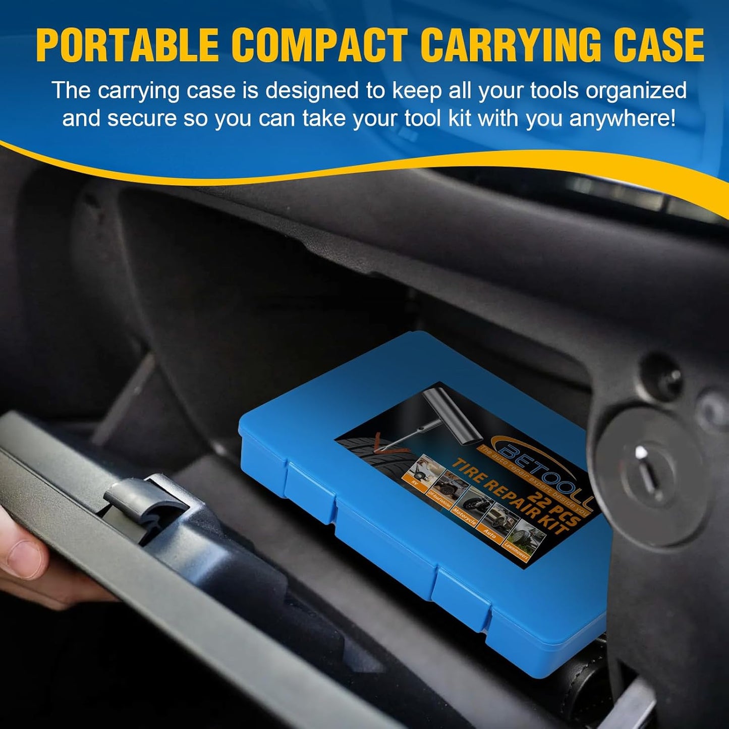 BETOOLL Universal Tire Repair Kit, Heavy Duty 22 Pcs Emergency Tire Plug Kit, for car Motorcycle, Truck, ARB，ATV, Tractor, RV, SUV, Trailer