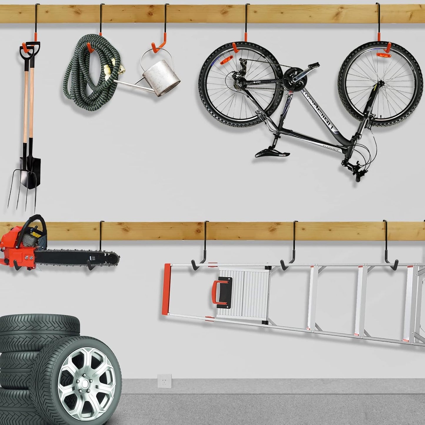 Rafter Hanger Large S Garage Hooks Bike Storage System Holder Organizer, with Non Slip Coating, for Organizing Hanging Basket, Ladders,Bicycle Wheel,Ropes and Bulk Items (6Pack, Orange)