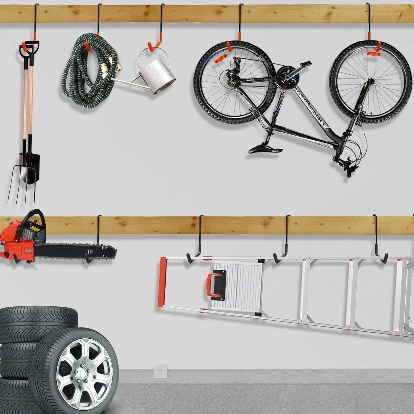 Rafter Hanger Large S Garage Hooks Bike Storage System Holder Organizer, with Non Slip Coating, for Organizing Hanging Basket, Ladders,Bicycle Wheel,Ropes and Bulk Items (6Pack, Black)