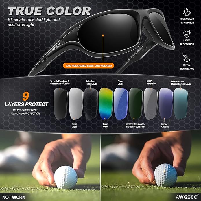 Polarized Sports Sunglasses for Men,TR90 Unbreakable Frame Sunglasses for Fishing Driving Cycling UV400 Protection