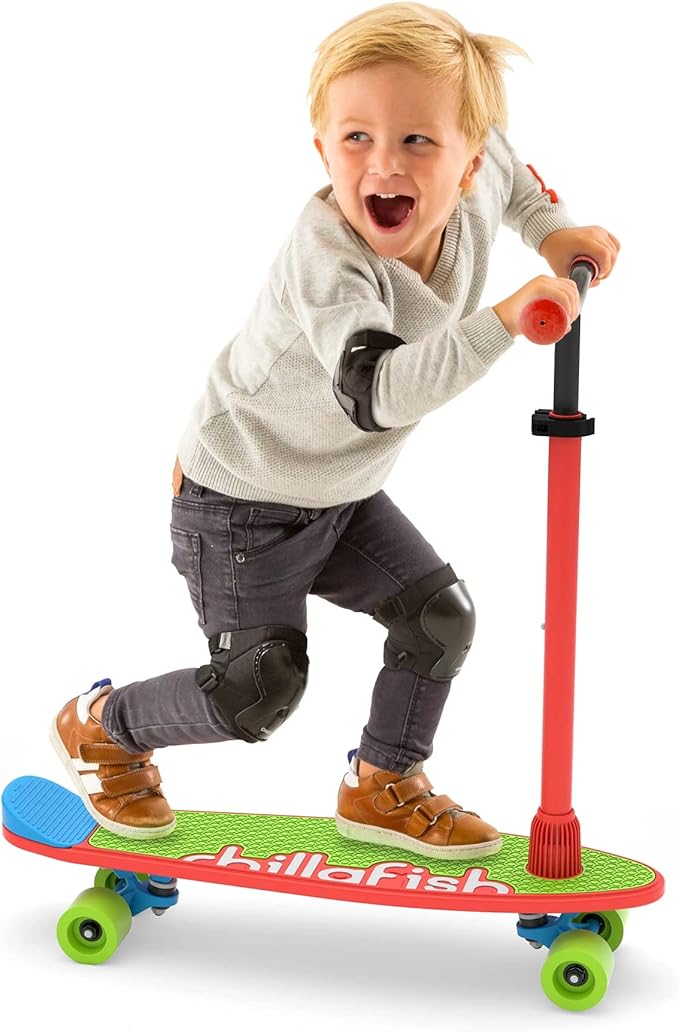 Chillafish Skatieskootie Customizable Training Skateboard and Lean-to-Steer Scooter with Detachable Stability Handlebar, Ages 3+