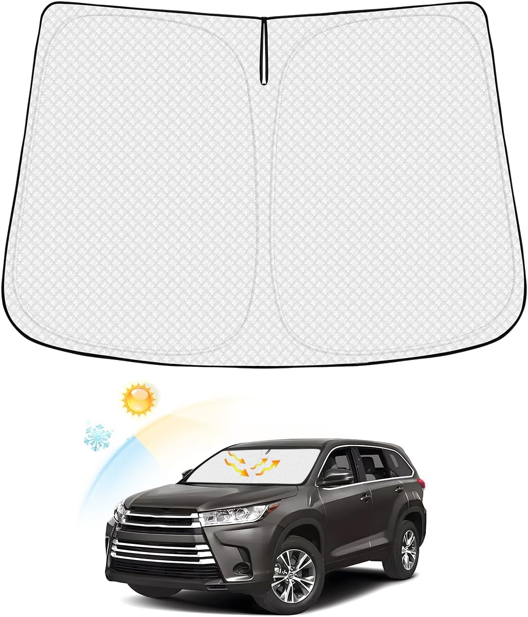 Windshield Sun Shade for Toyota Highlander 2014-2019 Thicken 6-Layer Foldable Front Window Sunshade Sun Visor Protector Block UV Rays Keep Vehicle Cool