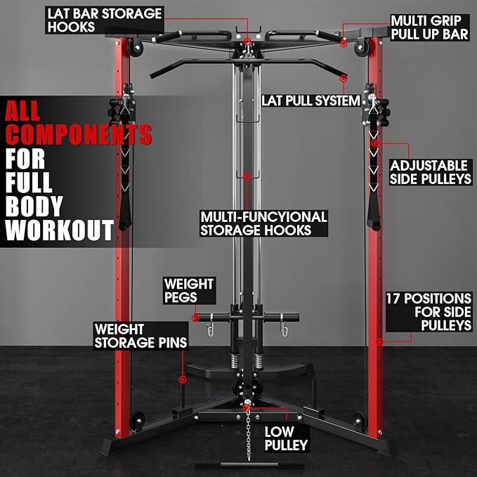 Mikolo Cable Crossover Machine, Functional Trainer with 17 Adjustable Positions, Home Gym Equipment with High and Low Pulley System for LAT Pulldowns and Seated Cable Row, Cable Fly Machine
