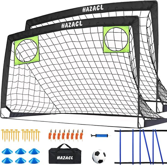 Kids Soccer Goal for Backyard, 6x4 9x5 FT Portable Soccer Nets Pop Up with Ball, Agility Ladder, Cones, Target & Carry Bag for Toddler Youth Outdoor Indoor Training Practice Sports Games Play