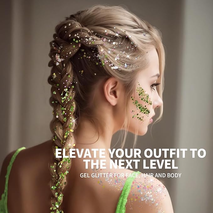 Teenitor Face Glitter Makeup Glitter, 12 Colors Face and Body Glitter Gel for Festival Makeup, Gel Hair Glitter for Face, Body, Hair, Total 120g/4.23oz