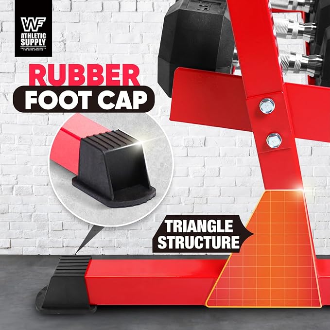 WF Athletic Supply Heavy-Duty Dumbbell Rack Stand, Weight Rack for Home Gym, Weight Holder, Available Sizes for Storage 5-50LB or 5-75LB Dumbbell Pairs, Black/Red/Green/Blue, RACK ONLY