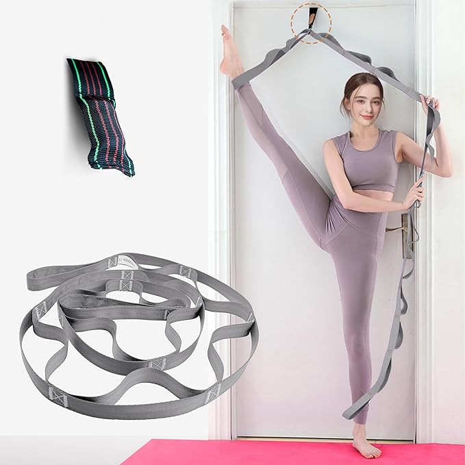 Stretching Strap Yoga Strap, 10 Loops Non-Elastic Stretch Bands Helps Women and Men Improve Flexibility for Home Workout, Physical Therapy, Pilates, Exercise, Dance, Comes with Door Anchor