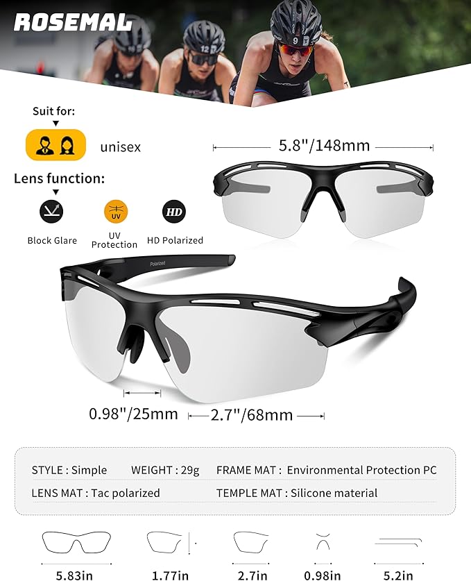 Polarized Sports Sunglasses for Men Women,UV400 Protection Sunglass for Running Cycling Fishing Hiking TR90