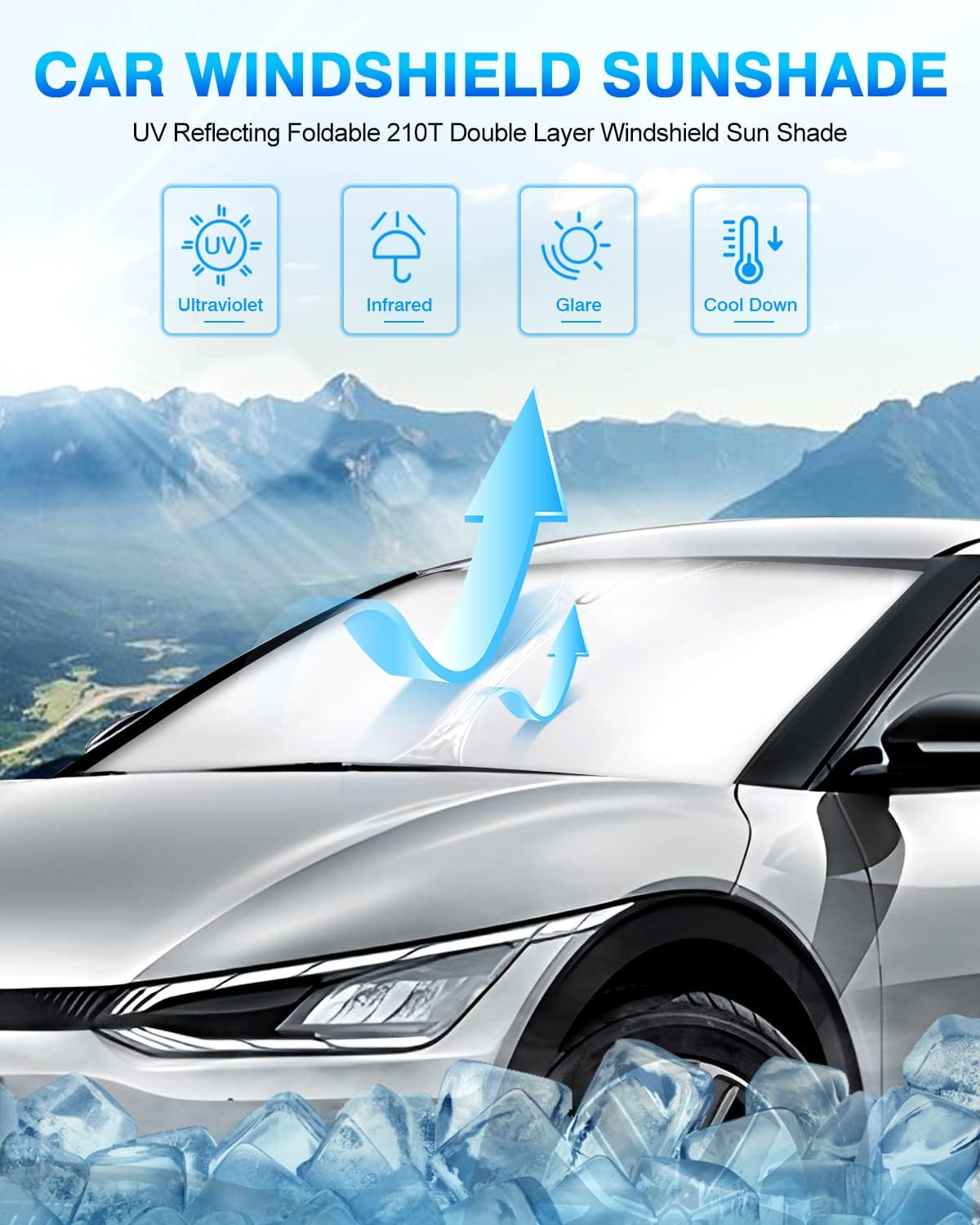 KUST Windshield Sun Shade for Kia EV6 2022 2023 2024 2025 Window Shade Sun Visor Cover Foldable Blocks UV Rays Keep Your Car Cooler