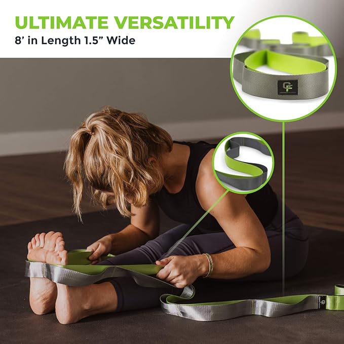 Gradient Fitness Stretching Strap for Physical Therapy, 12 Multi-Loop Stretch Strap 1.5" W x 8' L, Neoprene Handles, Physical Therapy Equipment, Yoga Straps for Stretching, Leg Stretcher.
