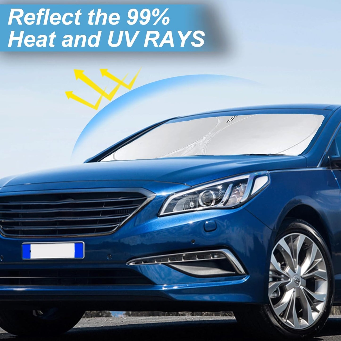 Custom Fit Sonata Windshield Sunshade for 2014 2015 2016 2017 2018 2019 Hyundai Sonata Front Window Shade Cover for Windshield Sun Visor Protector 210T Reflector Blocks UV Rays Cooler Car Accessories