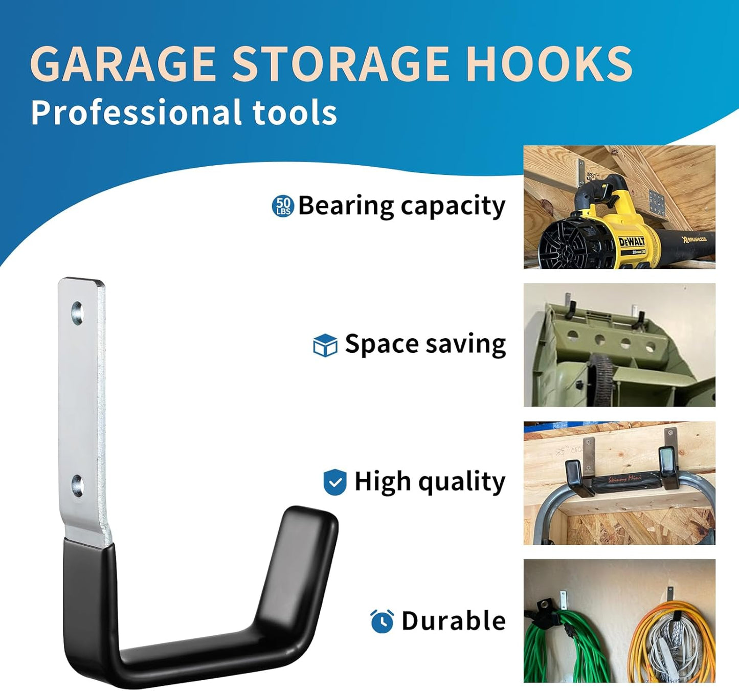 Heavy Duty Steel Garage Hooks,Garage Storage Utility Hooks,Anti-Slip Hanger, Tool Organizer,Steel Wall Mount Organizer, Garden Hose Hanger (Small-4PC)