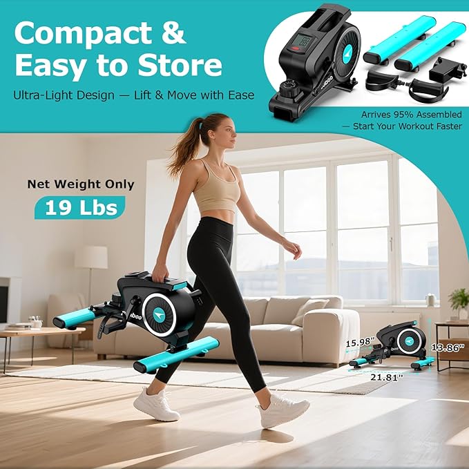 pooboo Under Desk Bike Pedal Exerciser, Quiet Magnetic Mini Exercise Bike with 16 Resistance Levels, Arm & Leg Workout, Resistance Bands & Non-Slip Mat for Home Office Therapy