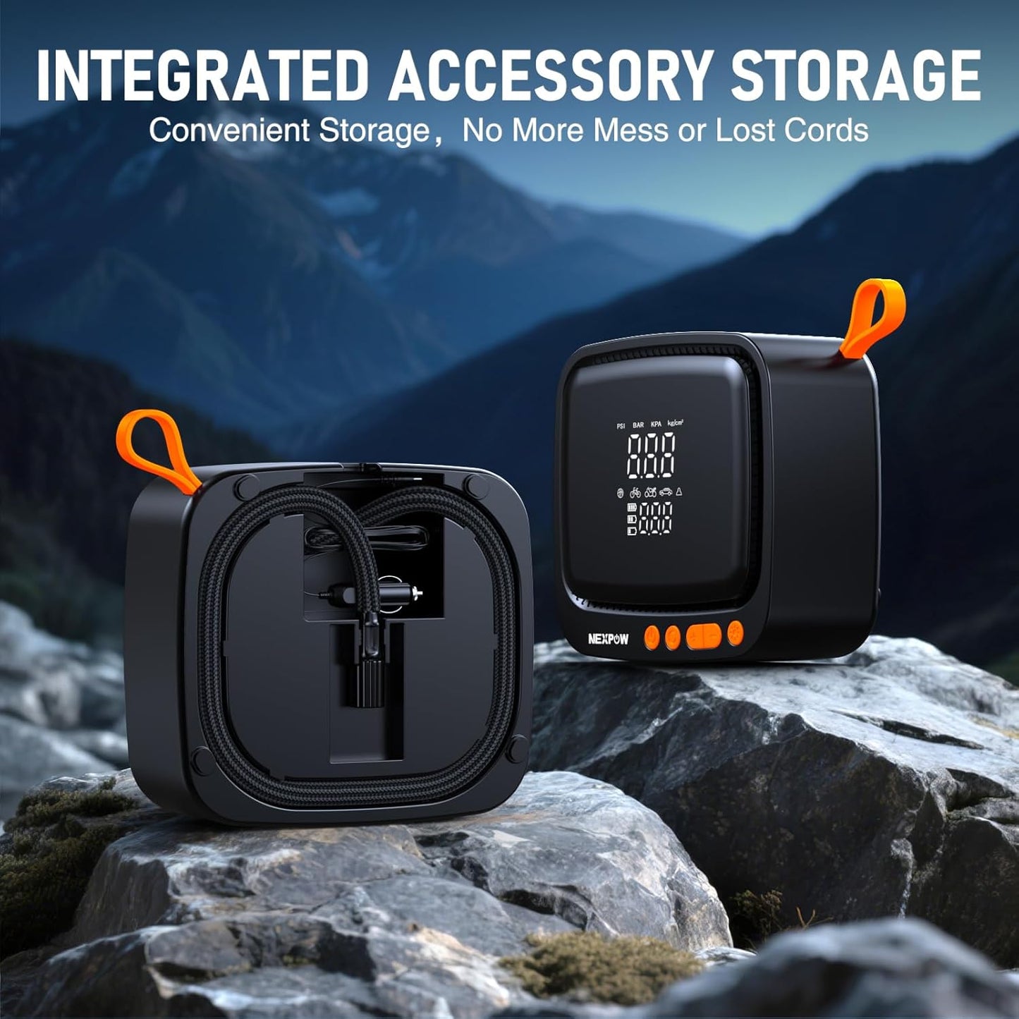 NEXPOW Tire Inflator Portable Air Compressor, 180 PSI Cordless Air Pump for Car Tires with Digital Pressure Gauge & Auto Shut-Off, Air Compressor Portable for Car, Motorcycle, Bicycle, Ball, Orange