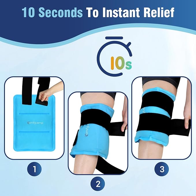Comfytemp Wearable Ice Pack for Injuries Reusable Gel for Knee Shoulder Back Pain Relief, Arthritis with Instant Hot Cold Compress, Large Ice Pad, 2 Straps, 10.5"x14.5", Surgery Gift