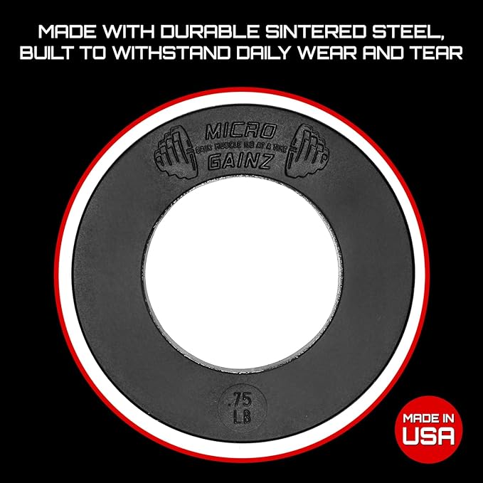 Micro Gainz Calibrated Fractional Weight Plate Set of 2 Plates, Choose Set (.25LB-1.25LB), Designed for Olympic Barbells for Strength Training & Micro Loading Bar Weights, Made in USA
