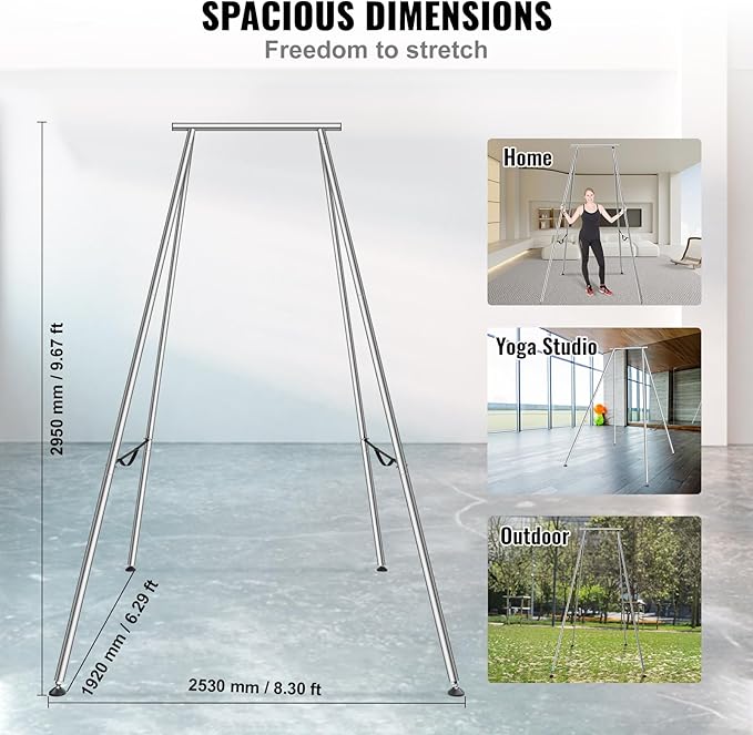 VEVOR Aerial Yoga Frame, 9.67 ft Height Swing Stand, Max 551.15 lbs Load Chrome-Plated Steel Pipe Inversion Yoga Rig for Indoor Outdoor Use