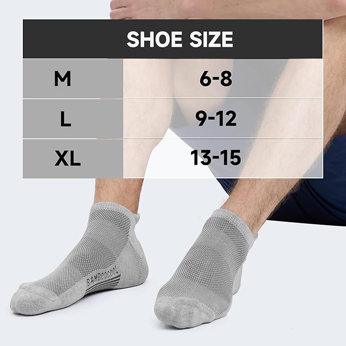 BAMBOO COOL Men's Ankle Socks Athletic Cushioned Moisture Wicking, Running Socks Arch Support Breathable, Heel Tab 8 Pack