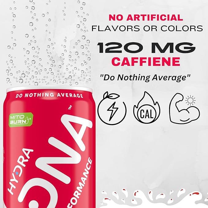 HYDRADNA- Clean Performance Drink, Zero Sugar | For Natural Fuel, Alertness, Boost, Stamina,120 mg Organic Caffeine, Natural Flavors, Zero Sucralose, Clean Ingredients (12 Pack) (12 Pack, Watermelon)