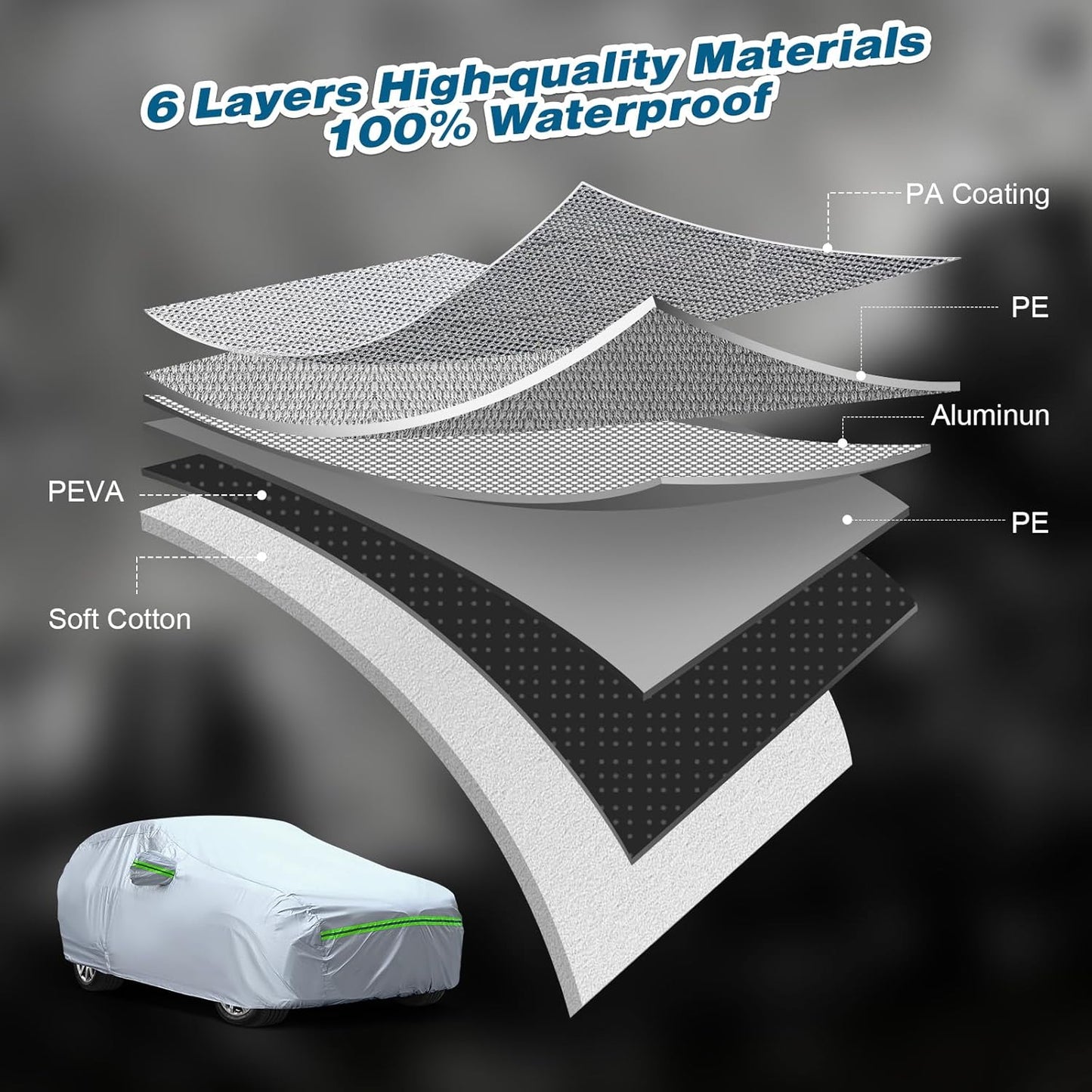 TUCAREST 6-Layers Heavy Outdoor Pickup Full Car Cover Hard Shell Zipper Design Waterproof All Weather Weatherproof UV Sun Protection Snow Dust Storm Resistant with Straps (Fit for UP to 213"-237")