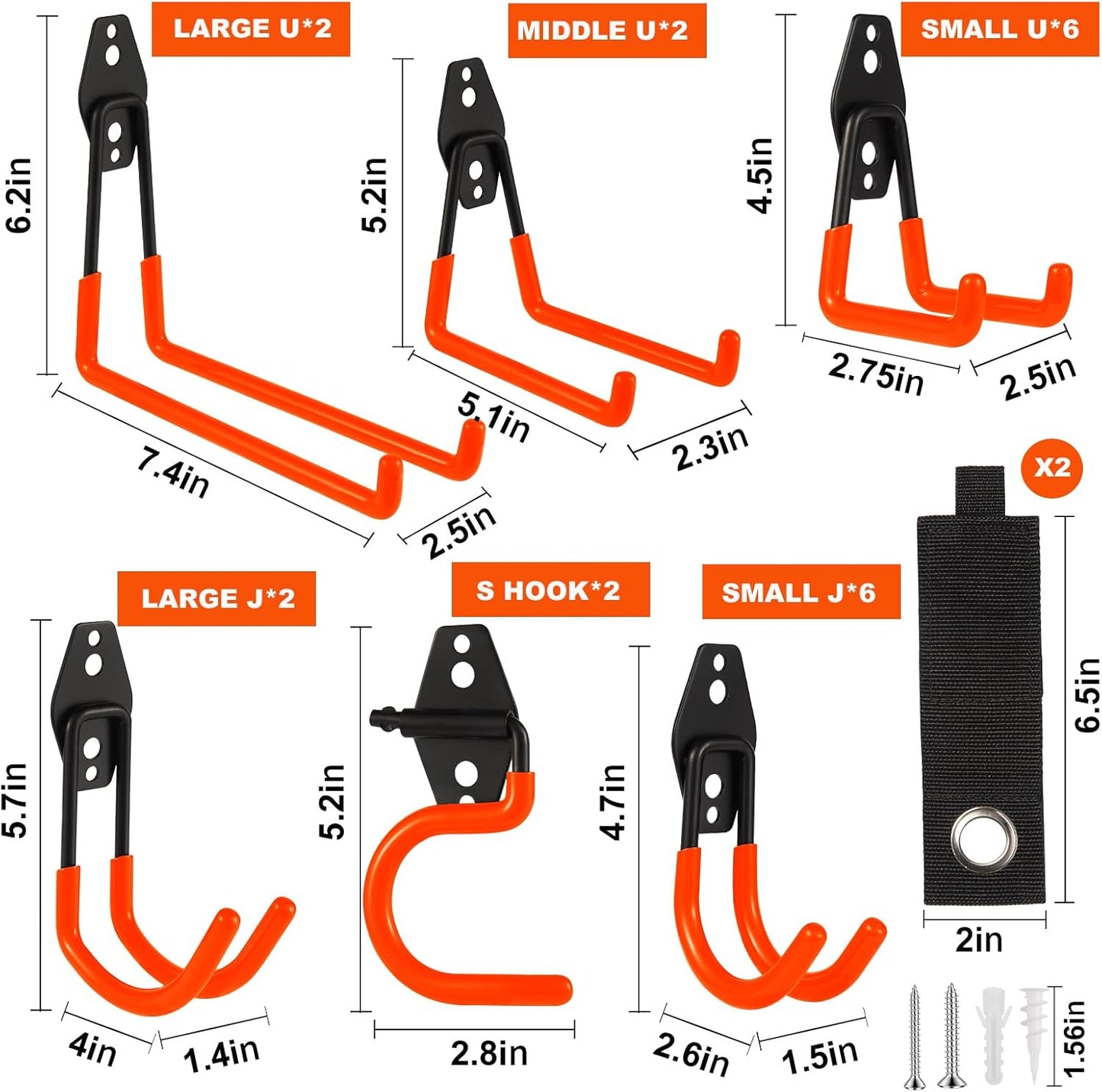 Garage Hook Heavy Duty Wall Storage Hangers, 22 Pack Garage Storage Hooks Steel Tool Orange for Ladders, Ropes, Garden Tools
