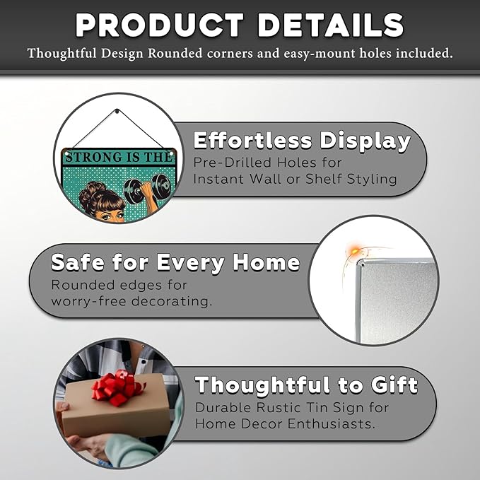 Gym Room Sign Weightlifting Metal Poster Strong Is The New Pretty Motivational Sign for Gym Workout for Home Fitness 12 * 8inch