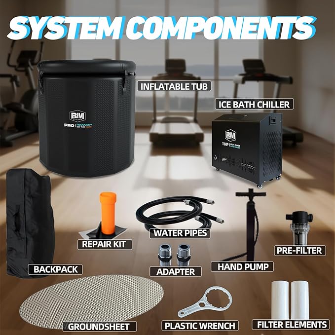 Inflatable Cold Plunge Tub with Chiller, 1 HP Water Chiller for Ice Bath Tub, Hot & Cold Mode Machine with Ozone, Smart WiFi, Dual Filters, Fast Cooling, 130 Gallon, 39" L x 39" W x 35.4" H