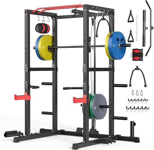 Sportsroyals Power Cage,1600lbs Multi-Function Power Rack with Adjustable Cable Crossover System and More Training Attachment, Weight Cage for Home Gym