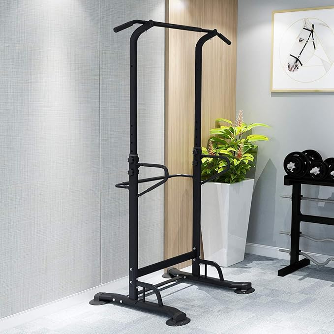 sogesfurniture Tower Adjustable Height Pull Up and Dip Station Multi-Function Home Strength Training Fitness Workout Station Sturdy Chin-Up Bar Stand Dip Station