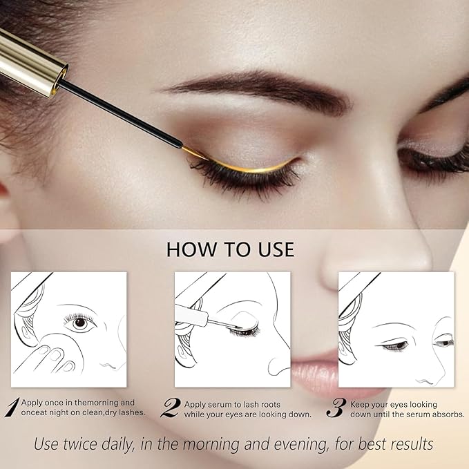 Eyelash Growth Serum – 15 Plant Extracts Hypoallergenic Oil Free for Longer Lashes,Natural Beauty Enhancement,eye lash serum growth(Gold Black)