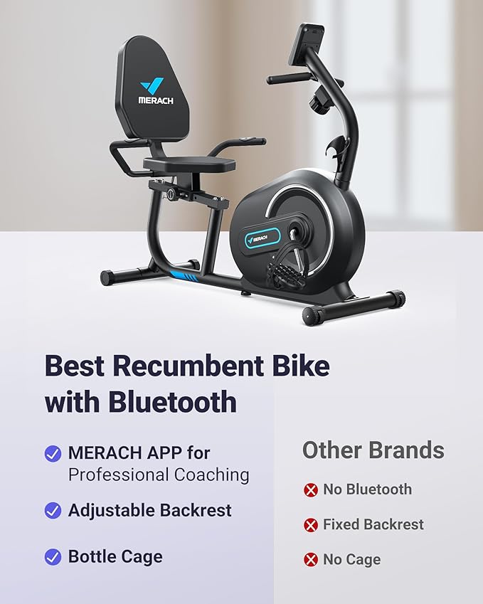 MERACH Recumbent Exercise Bike for Home with Smart Bluetooth and Exclusive App Connectivity, LCD, Heart Rate Handle, Magnetic Recumbent Bikes S08/S23