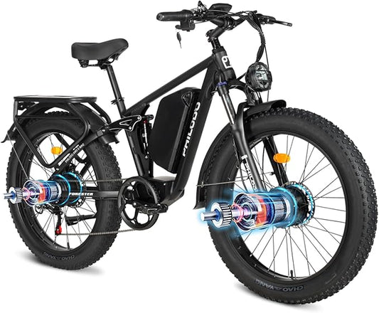 Electric Bike for Adults, 5000W Peak Dual Motor Ebike, 60V 26AH Long Range Dirtbike, 26" Fat Tires for All Terrain Electric-Bicycle, 45MPH-Hunting-Ebike for Off-Road Snow Sand