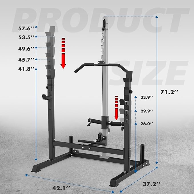 Power Rack with LAT Pulldown Pulley System Adjustable Multi-Functional Squat Rack, Power Cage with J-Hooks Home Gym