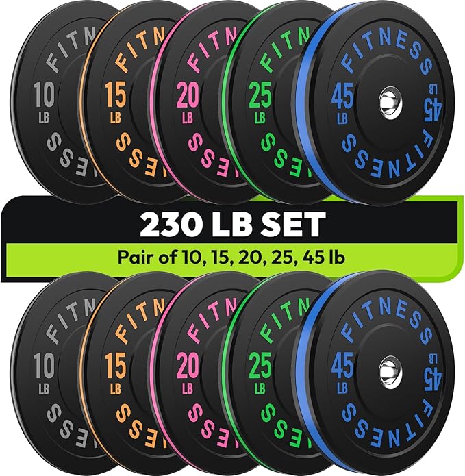 Rubber Weight Plates, Olympic Bumper Plate Set 2-Inch, 45/100 / 160/190 / 260/300 lb Barbell Weights for Home Gym, Colored Standard Strength Training Plates for Weightlifting